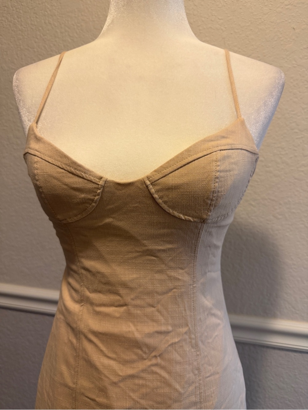 Zara Beige Spaghetti Strap Midi Dress with Side Slit NWT Size Small - Picture 2 of 11
